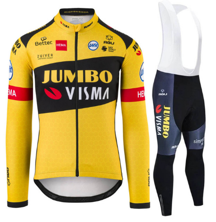 2020 CYCLING JERSEY JUMBO VISMA YELLOW BLACK LONG SLEEVE AND BIB TIGHT