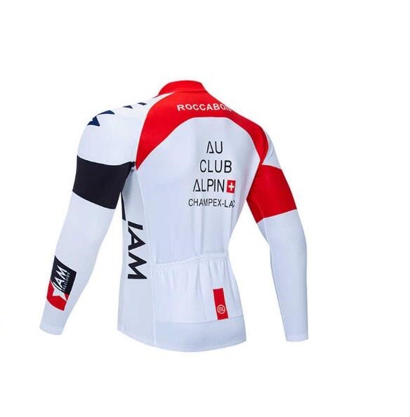 2020 CYCLING JERSEY IAM WHITE RED BLACK LONG SLEEVE AND BIB TIGHT