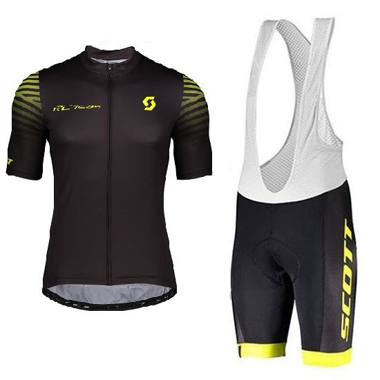 2020 CYCLING JERSEY SCOTT BLACK YELLOW SHORT SLEEVE AND BIB SHORT