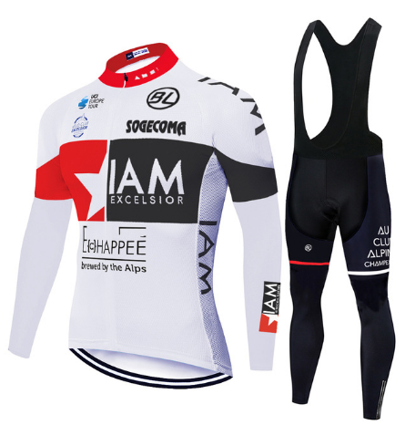 2020 CYCLING JERSEY IAM WHITE RED BLACK LONG SLEEVE AND BIB TIGHT