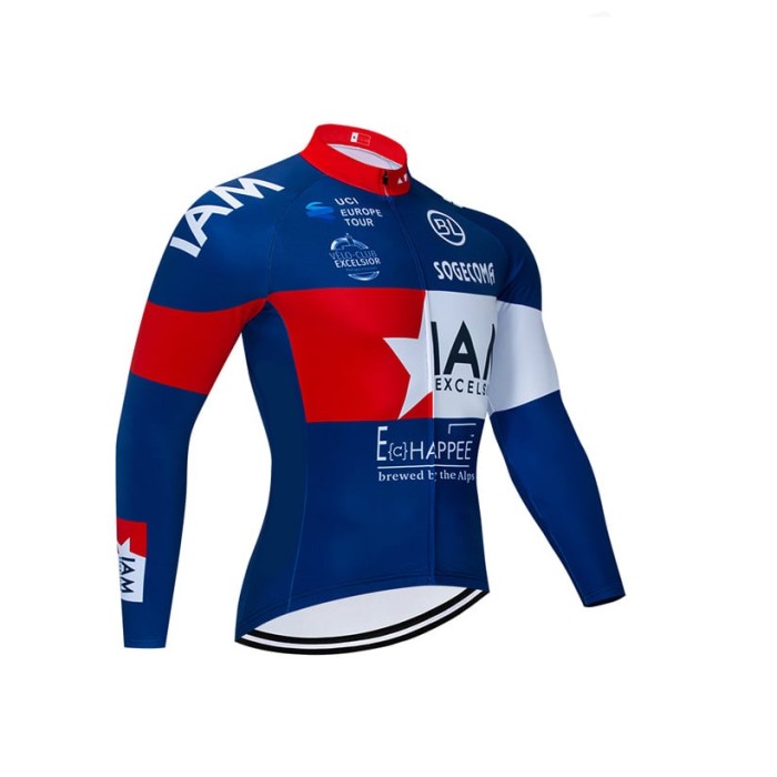 2020 CYCLING JERSEY IAM WHITE RED BLUE LONG SLEEVE AND BIB TIGHT