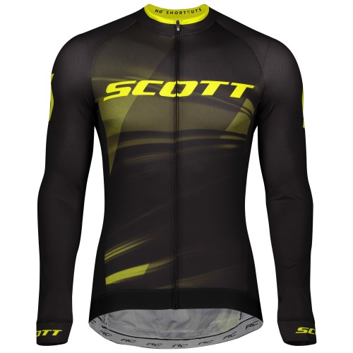 2020 CYCLING JERSEY SCOTT YELLOW BLACK LONG SLEEVE AND BIB TIGHT