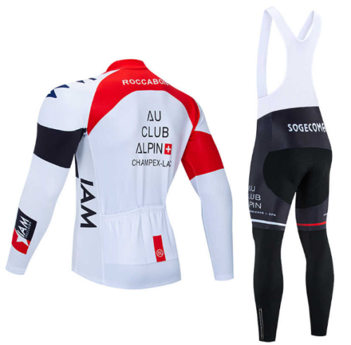 2020 CYCLING JERSEY IAM WHITE RED BLACK LONG SLEEVE AND BIB TIGHT