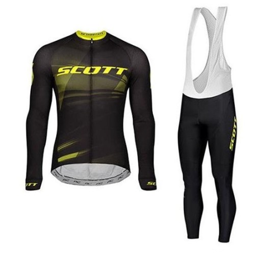 2020 CYCLING JERSEY SCOTT YELLOW BLACK LONG SLEEVE AND BIB TIGHT