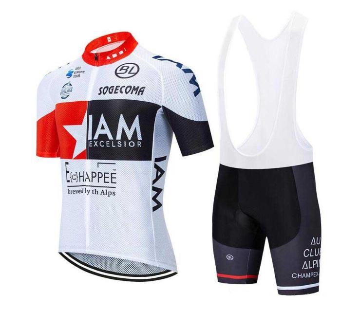 2020 CYCLING JERSEY IAM WHITE RED BLACK SHORT SLEEVE AND BIB SHORT