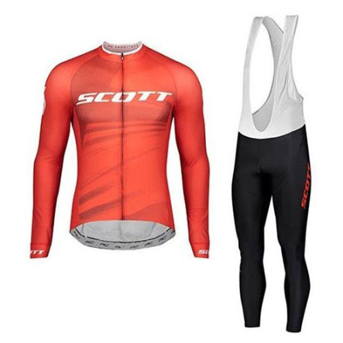 2020 CYCLING JERSEY SCOTT RED LONG SLEEVE AND BIB TIGHT