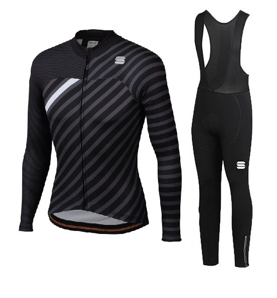 2020 CYCLING JERSEY WOMEN SPORTFUL BLACK WHITE LONG SLEEVE AND BIB TIGHT