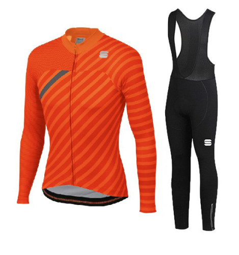 2020 CYCLING JERSEY WOMEN SPORTFUL ORANGE GRAY LONG SLEEVE AND BIB TIGHT