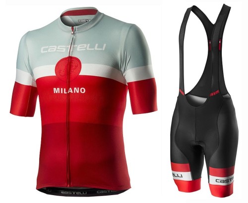 2020 Cаstelli Milano White-Red Cycling Jersey And Bib Shorts Set