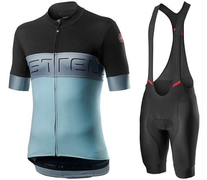 2020 Cаstelli Prologo VI Black-Blue Cycling Jersey And Bib Shorts Set