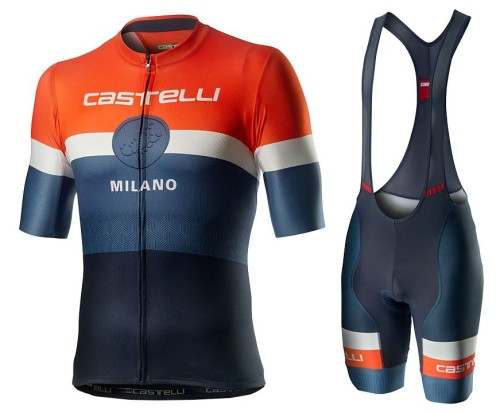 2020 Cаstelli Milano Orange Cycling Jersey And Bib Shorts Set