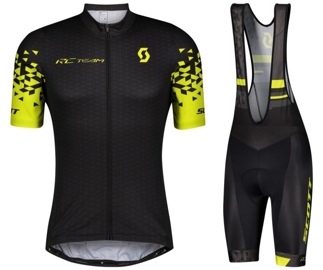 2021 SCOTT-RC Team 1.0 Black-Yellow Cycling Jersey And Bib Shorts Set