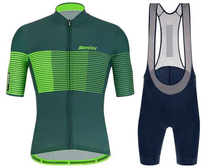 2021 Santini Tono Freccia Green Cycling Jersey And Bib Shorts Set