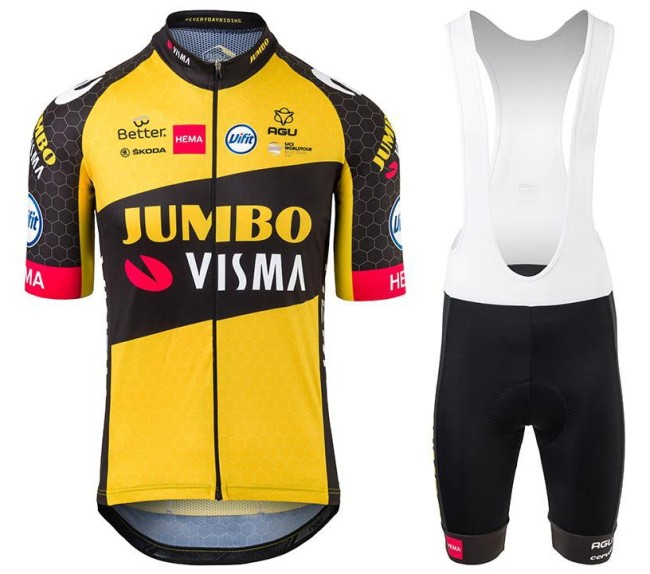 2021 Team Jumbo Visma Yellow Cycling Jersey And Bib Shorts Set