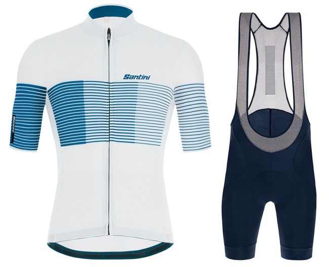 2021 Santini Tono Freccia White Blue Cycling Jersey And Bib Shorts Set