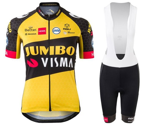 2021 Team Jumbo Visma Yellow Women Cycling Jersey And Bib Shorts Set