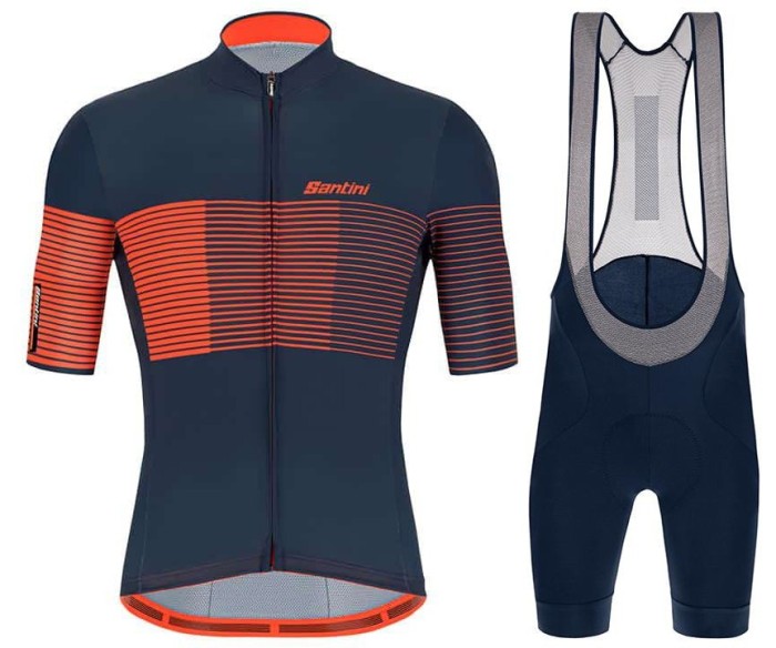 2021 Santini Tono Freccia Blue Orange Cycling Jersey And Bib Shorts Set