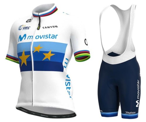 2021 Movistar Women Europe Champion Cycling Jersey And Bib Shorts Set