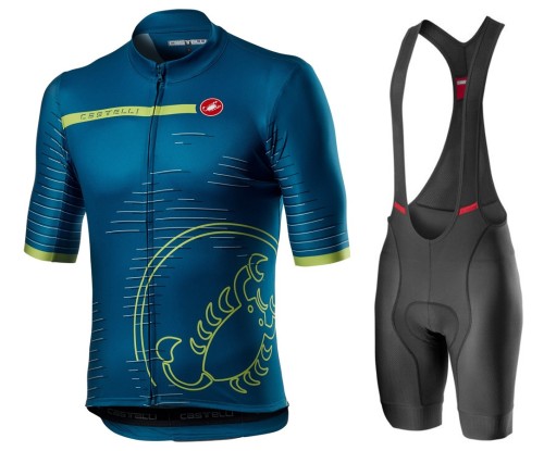2021 Cаstelli Scorpione Blue-Yellow Cycling Jersey And Bib Shorts Set