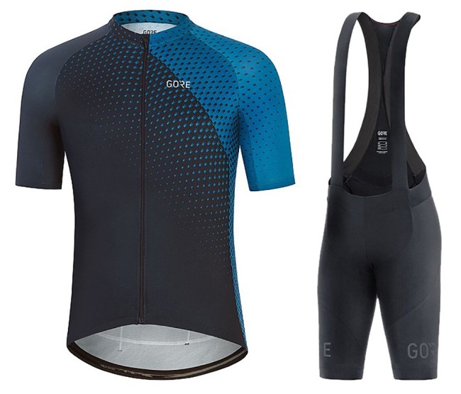 2021 Gore Flash Black-Blue Cycling Jersey And Bib Shorts Set