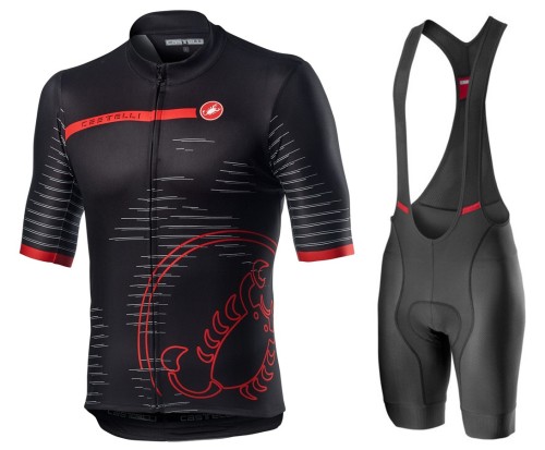 2021 Cаstelli Scorpione Black-Red Cycling Jersey And Bib Shorts Set