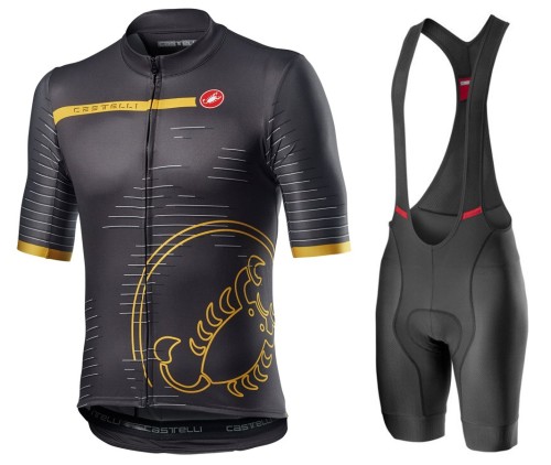 2021 Cаstelli Scorpione Black-Yellow Cycling Jersey And Bib Shorts Set