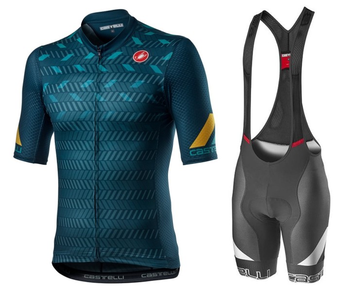 2021 Cаstelli Avanti Blue Green Cycling Jersey And Bib Shorts Set