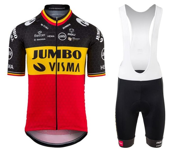 2021 AGU Jumbo Visma Belgium Champion Cycling Jersey And Bib Shorts Set