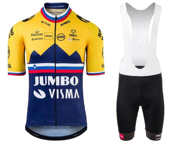 2021 AGU Jumbo Visma Slovenia Champion Cycling Jersey And Bib Shorts Set