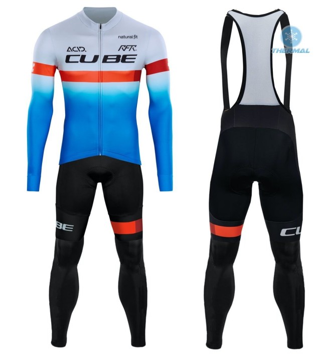 2020 CUBE Blue Pro Team Thermal Cycling Jersey And Bib Pants Set