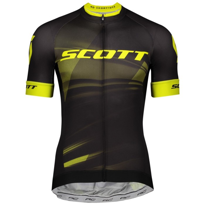 2020 Scott RC Team Black-Yellow Cycling Jersey And Bib Shorts Set