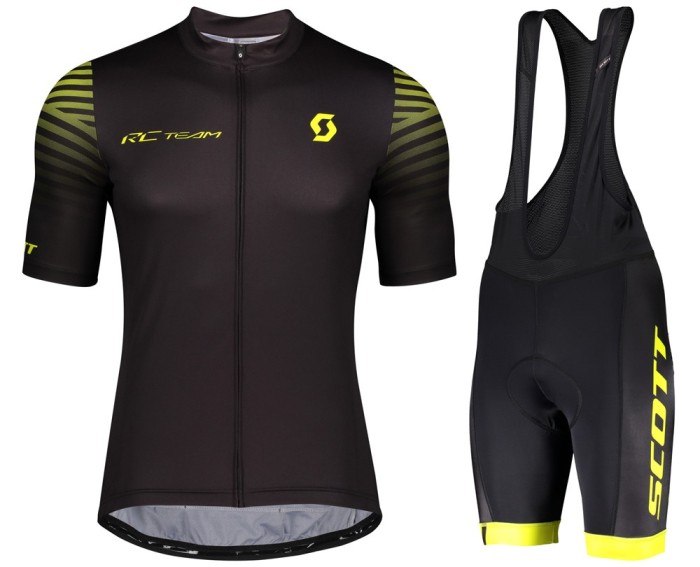 2020 Scott RC Pro Black-Yellow Cycling Jersey And Bib Shorts Set