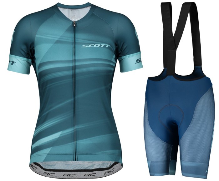 2020 Scott RC Women's Blue Cycling Jersey And Bib Shorts Set