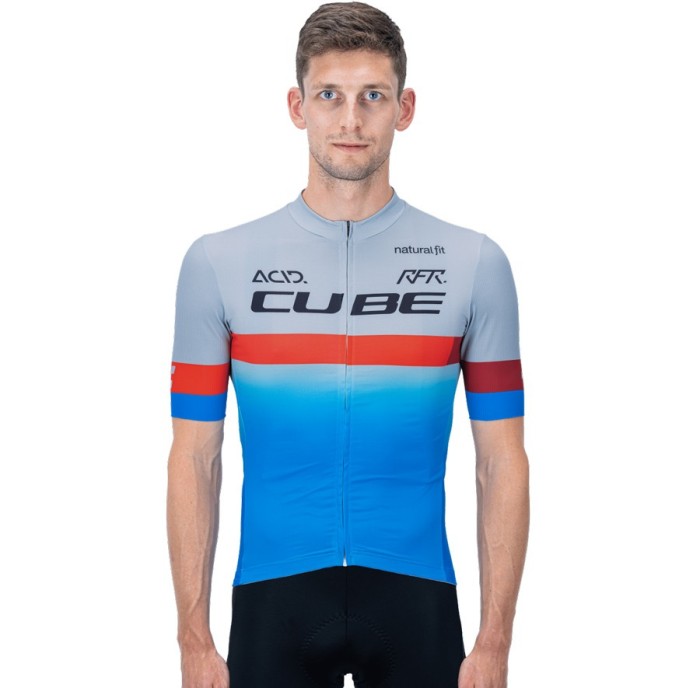 2020 Team Cube Pro Cycling Grey-Blue Cycling Jersey And Bib Shorts Set