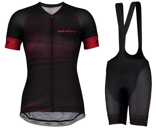 2020 Scott RC Women's Black-Red Cycling Jersey And Bib Shorts Set