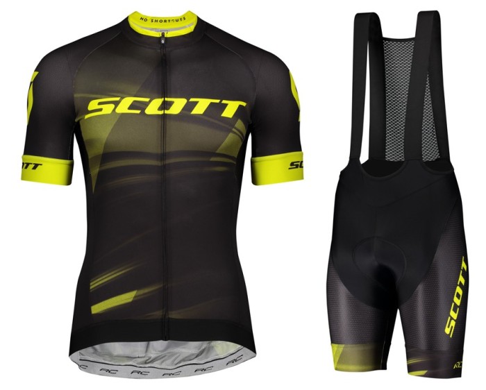 2020 Scott RC Team Black-Yellow Cycling Jersey And Bib Shorts Set