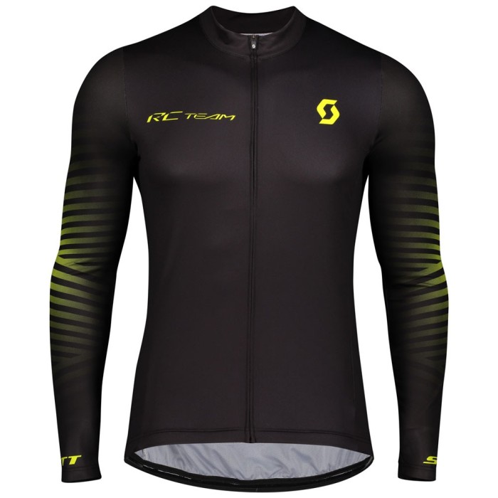 2020 Scott RC Team 1.0 Black-Yellow Long Sleeve Cycling Jersey And Bib Pants Set