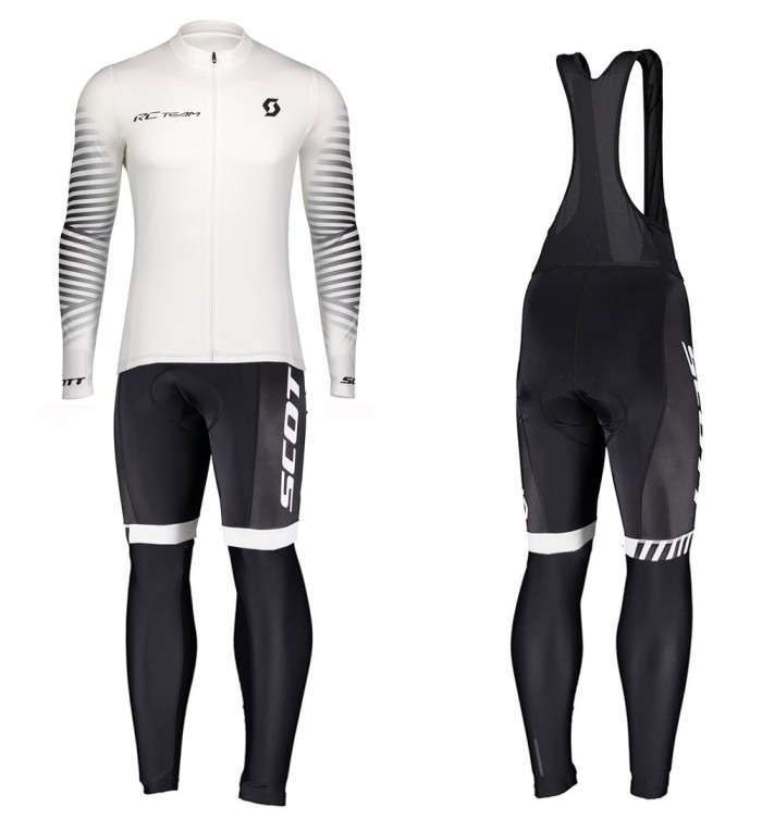 2020 Scott RC Team 1.0 White Long Sleeve Cycling Jersey And Bib Pants Set