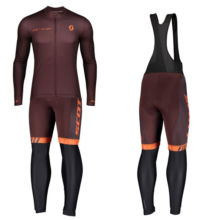 2020 Scott RC Team 1.0 Claret Long Sleeve Cycling Jersey And Bib Pants Set