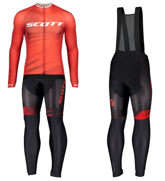 2020 Scott RC Pro Red Long Sleeve Cycling Jersey And Bib Pants Set