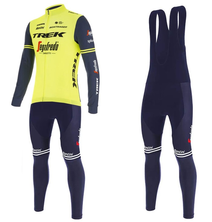 2020 Trek Segafredo Factory Racing Yellow Long Sleeve Cycling Jersey And Bib Pants Set