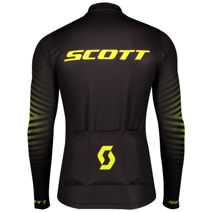 2020 Scott RC Team 1.0 Black-Yellow Long Sleeve Cycling Jersey And Bib Pants Set