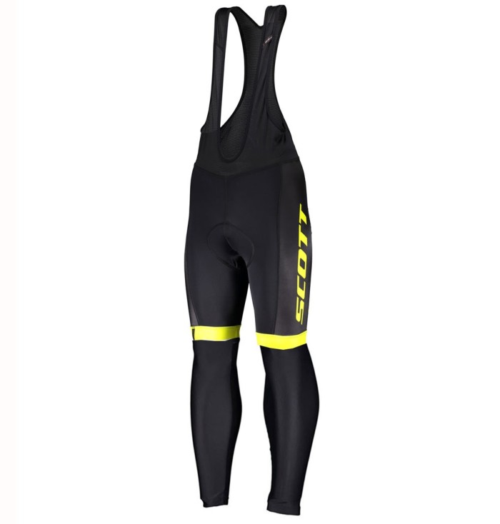 2020 Scott RC Team 1.0 Black-Yellow Long Sleeve Cycling Jersey And Bib Pants Set