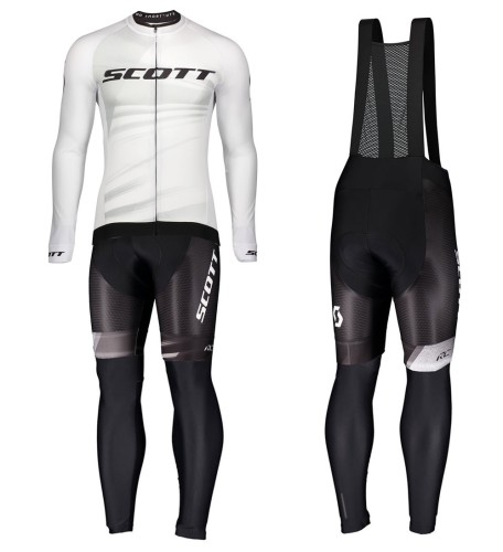 2020 Scott RC Pro White Long Sleeve Cycling Jersey And Bib Pants Set