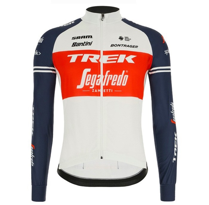 2020 Trek Segafredo Factory Racing White-Red Long Sleeve Cycling Jersey And Bib Pants Set