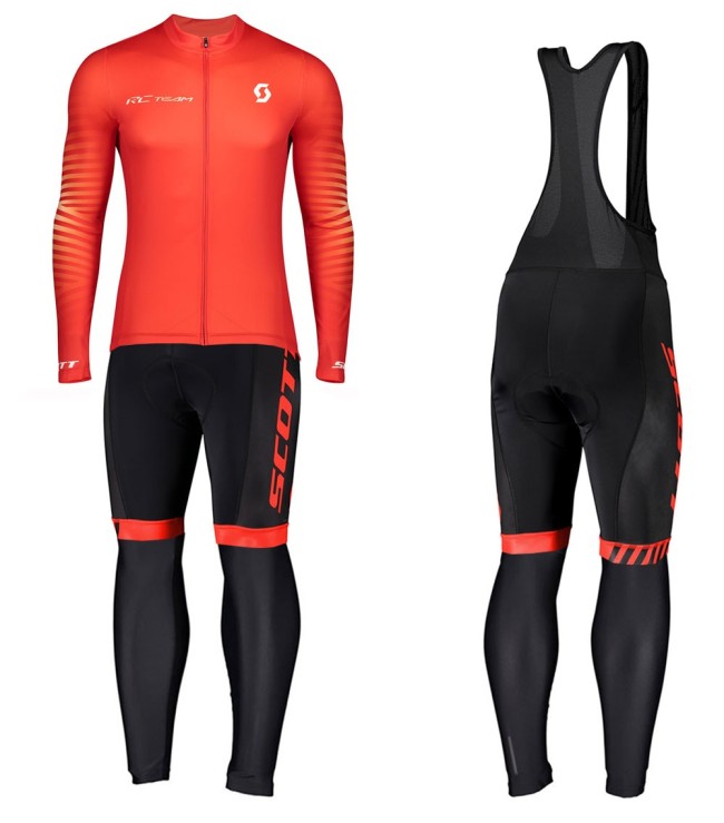 2020 Scott RC Team 1.0 Fiery Long Sleeve Cycling Jersey And Bib Pants Set