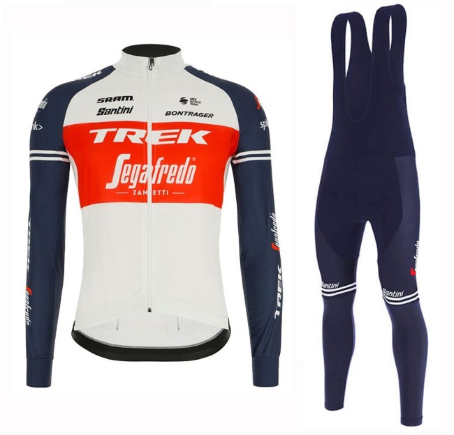 2020 Trek Segafredo Factory Racing White-Red Long Sleeve Cycling Jersey And Bib Pants Set