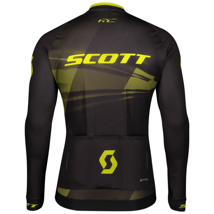 2020 Scott RC Pro Black-Yellow Long Sleeve Cycling Jersey And Bib Pants Set