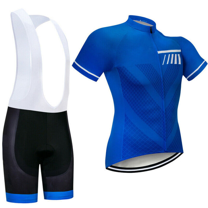 2021 Men's Pro Blue Cycling Jersey Bib Shorts Kits Short Sleeve Shirt Pad shorts Set