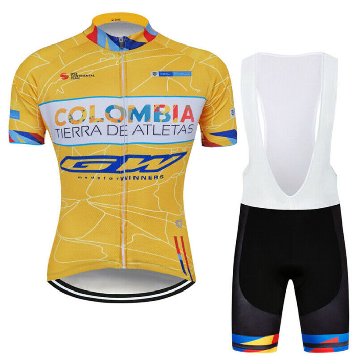 2021 Men's Cycling Jersey Bib Shorts Kits Orange Short Sleeve Riding Shirt Shorts Set